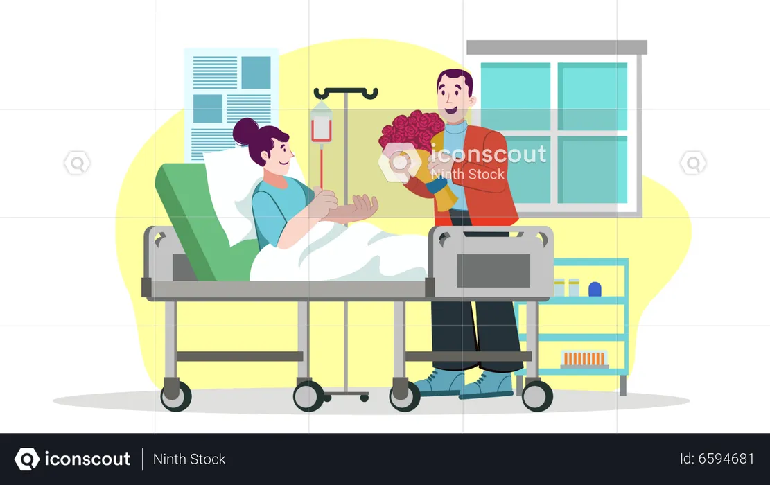 Man visiting woman in hospital  Illustration