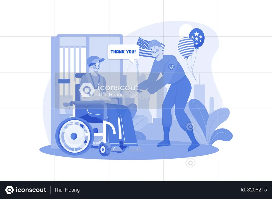 Man Visits To A Veteran In A Wheelchair  Illustration