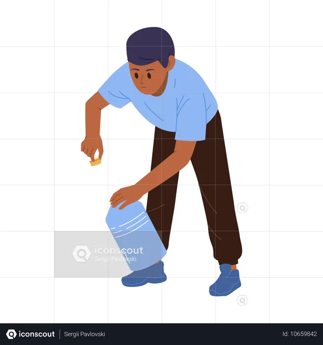 Man Volunteer Charity Service Worker Pouring Water Into Plastic Bottle  Illustration