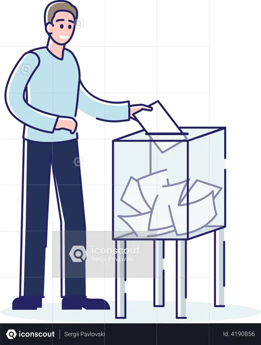 Man voting in ballot box  Illustration