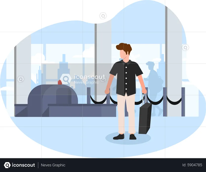 Man waiting at airport baggage control  Illustration