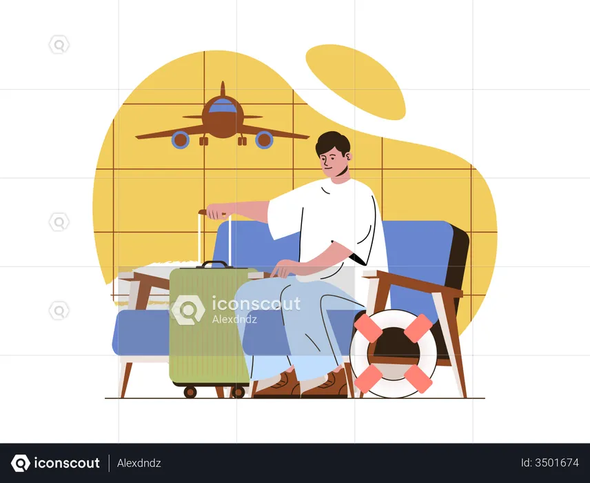 Man waiting for flight  Illustration