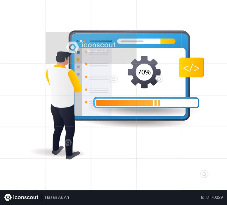 Man waiting for loading maintenance application update  Illustration