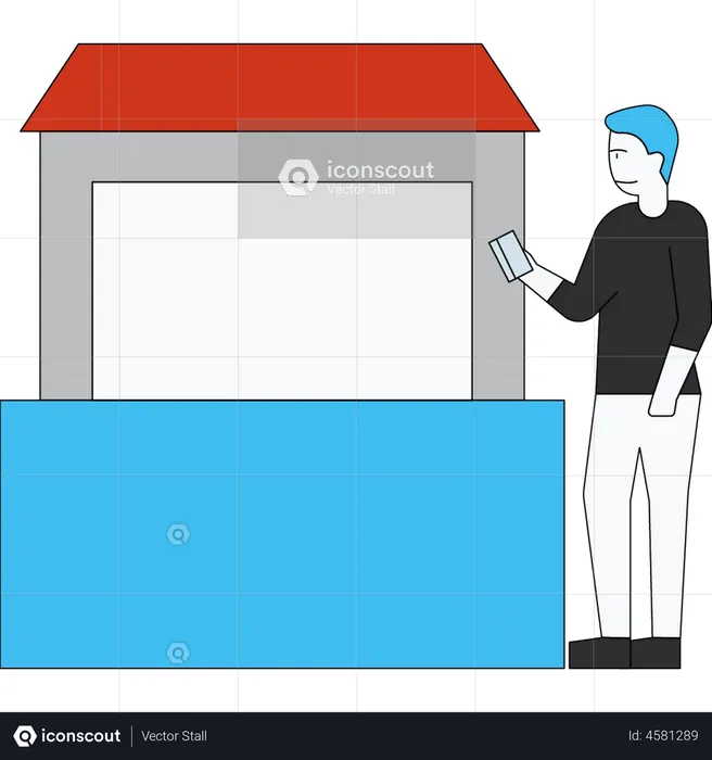 Man waiting outside the counter  Illustration