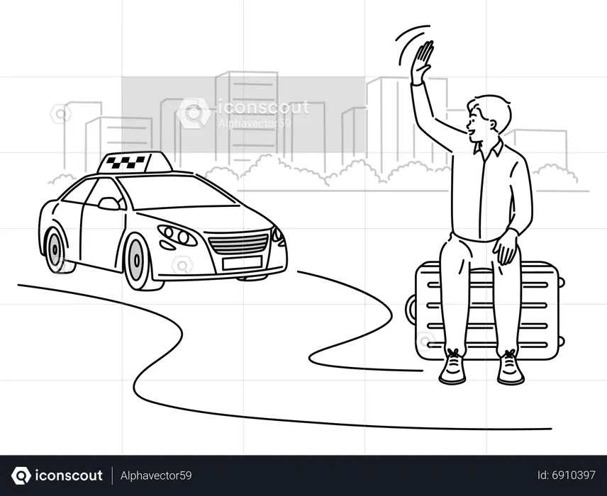 Man waiting taxi  Illustration