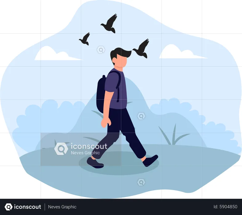 Man walk while travelling  Illustration