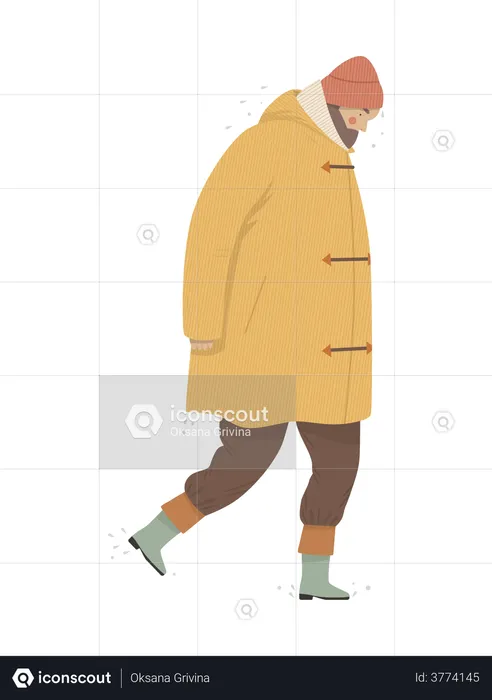Man walking in raincoat  Illustration