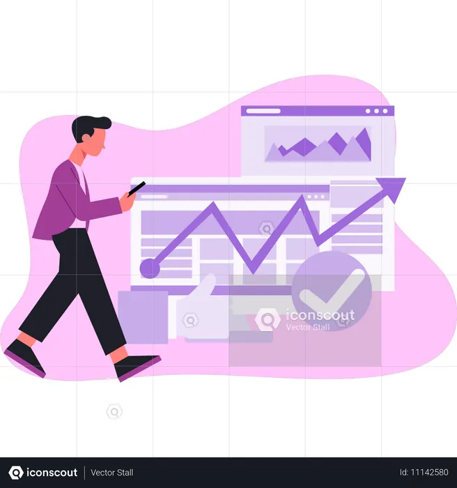 Man walking near business growth graph  Illustration