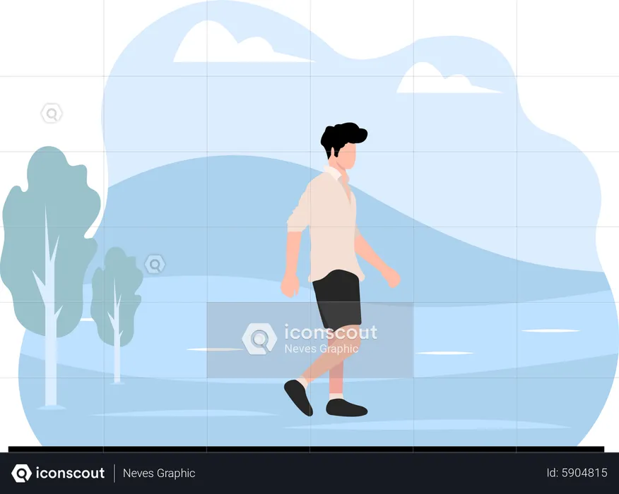 Man walking on field  Illustration