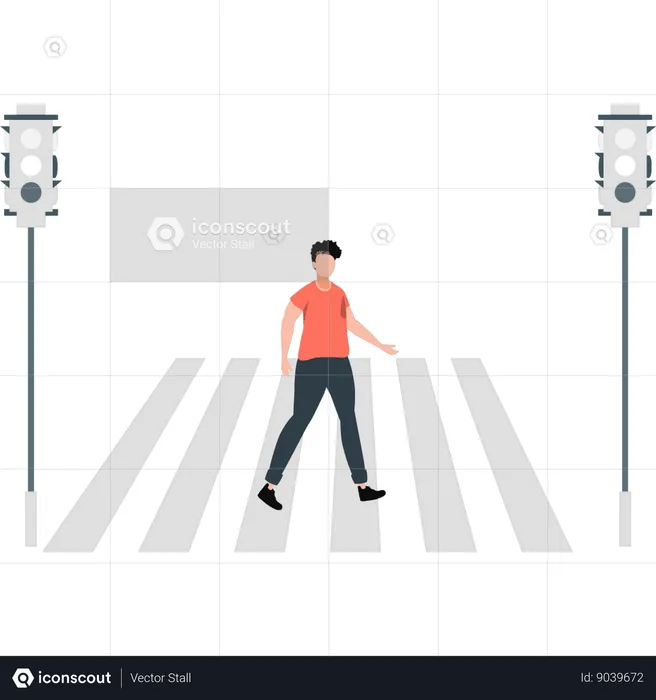 Man walking on zebra crossing  Illustration