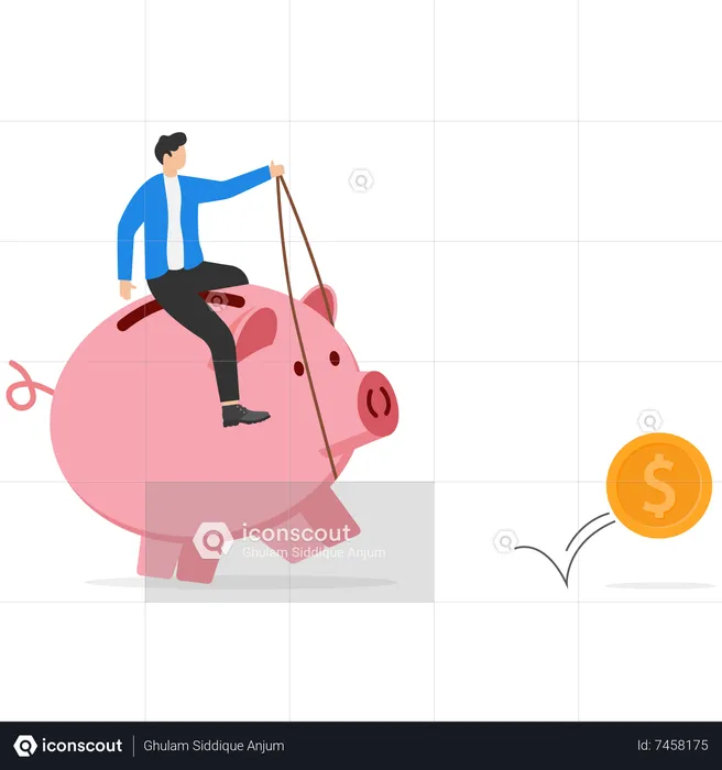Man walking savings piggy bank hunting for dollar money return  Illustration