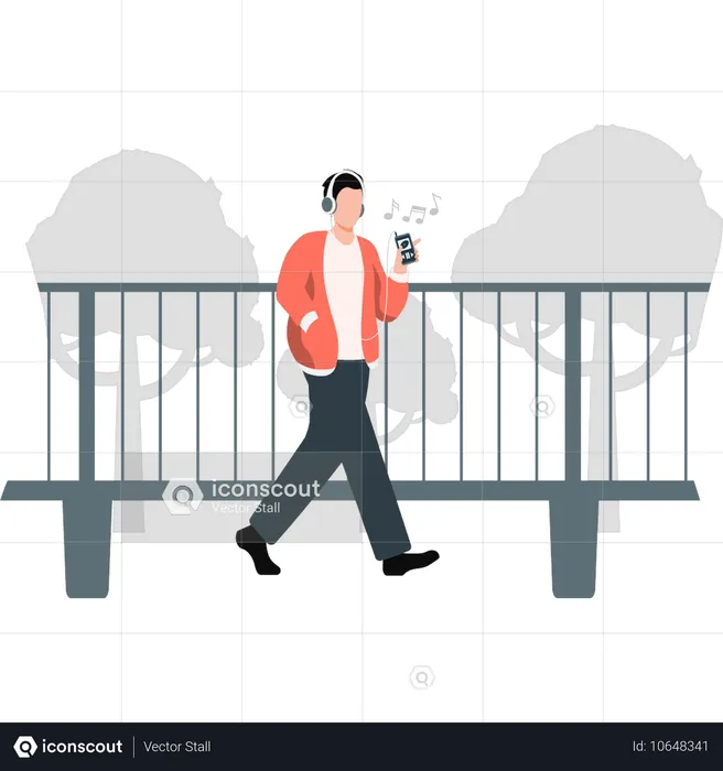 Man walking wearing headphones  Illustration