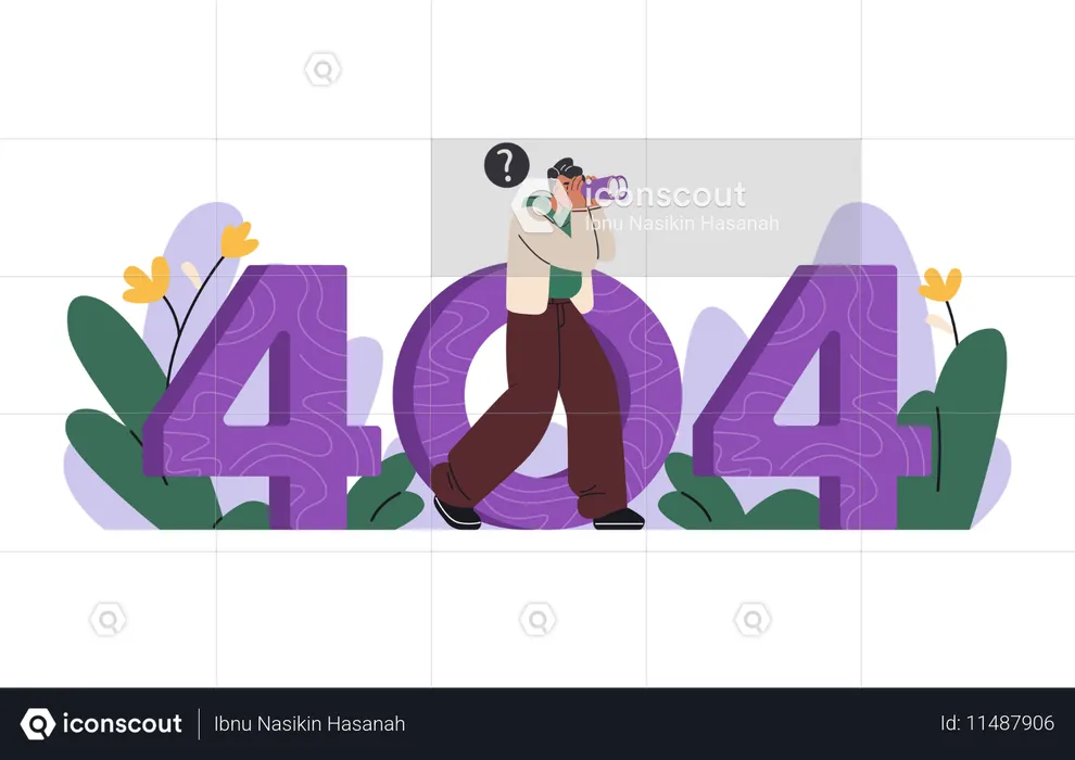 404 号線を双眼鏡で何かを探しながら歩く男性  イラスト