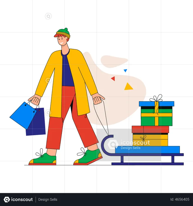 Man walking with christmas gifts  Illustration