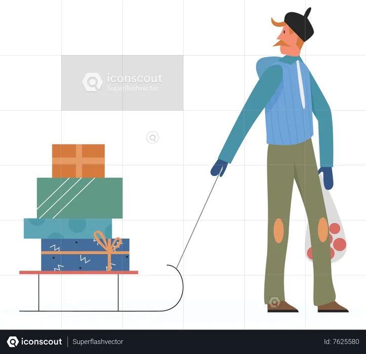 Man walking with christmas gifts  Illustration