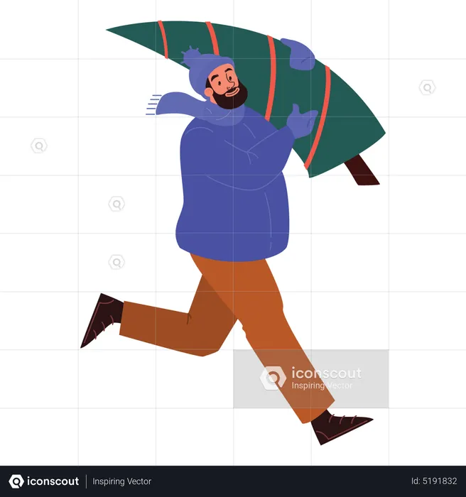 Man walking with Christmas tree  Illustration