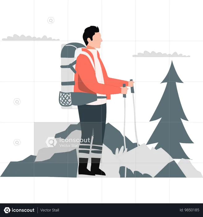 Man walking with help of sticks  Illustration