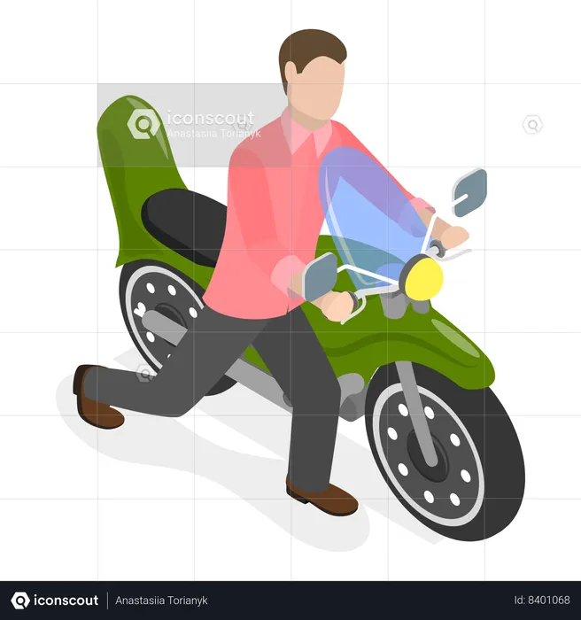 Man walking with motorcycle  Illustration