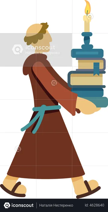 Man walking with pile of books  Illustration
