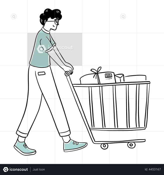 Man walking with Shopping Cart  Illustration