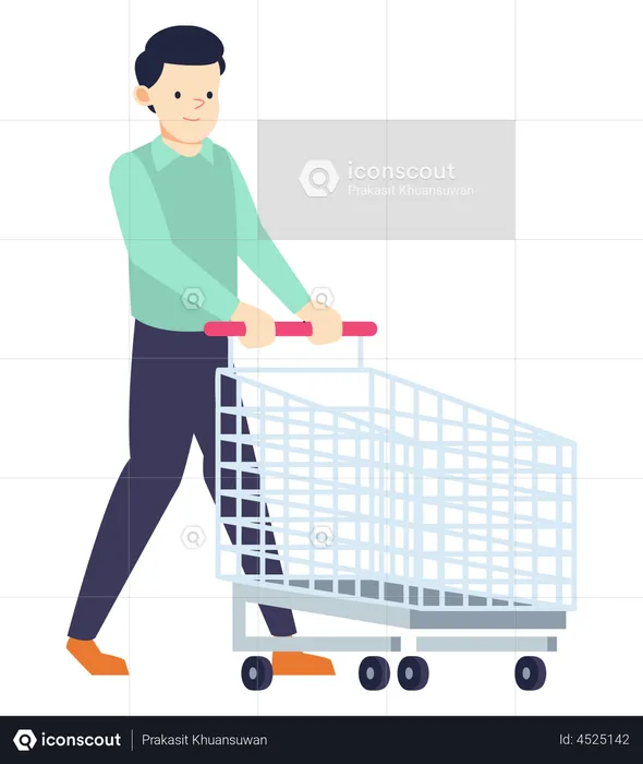 Man walking with Shopping Cart  Illustration