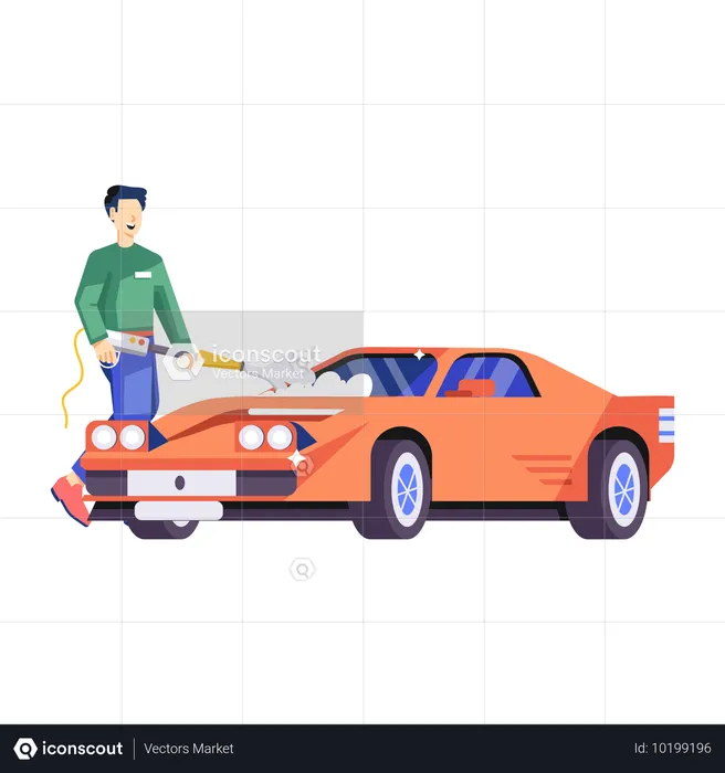 Man Washing Car  Illustration