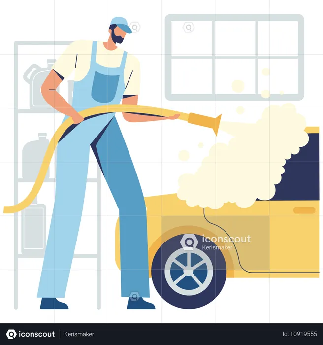 Man washing car  Illustration