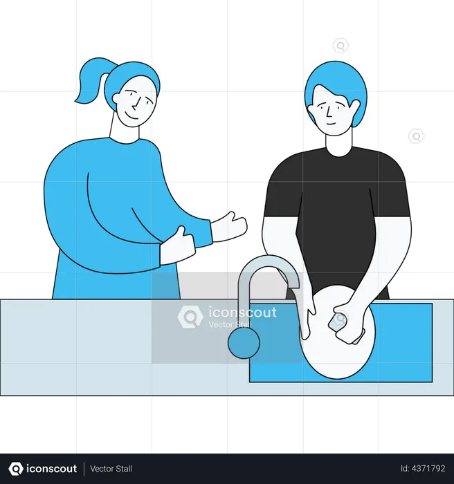 Man washing dishes  Illustration