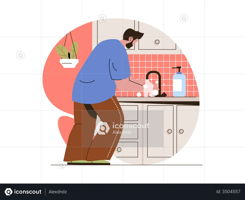 Man washing hand due to coronavirus pandemic  Illustration