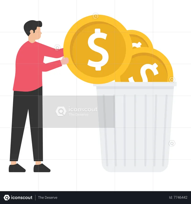 Man waste and throwing money  Illustration