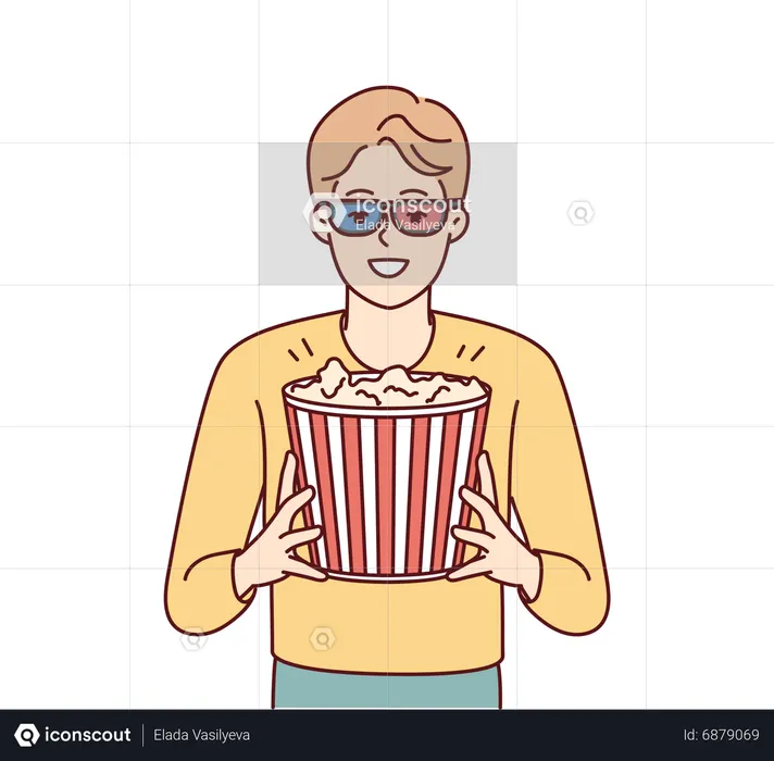 Man watching 3d movie with popcorn  Illustration