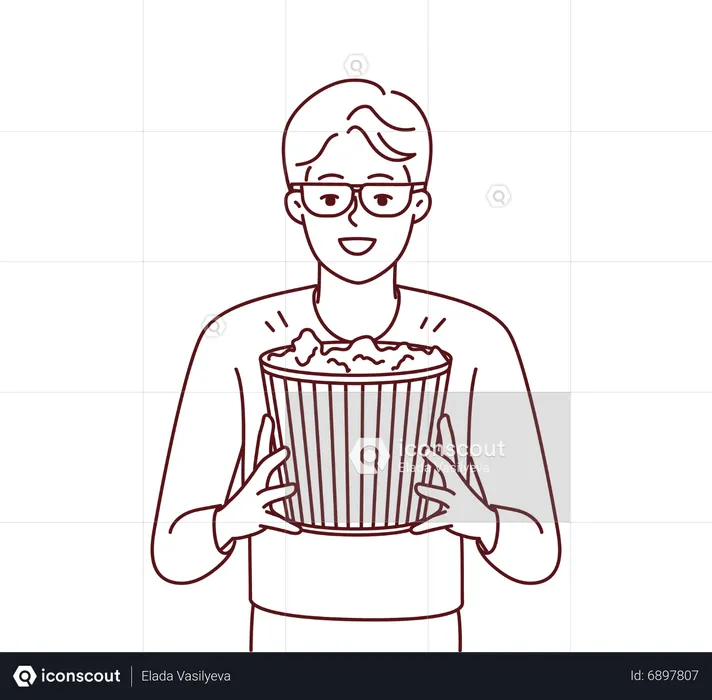 Man watching 3d movie with popcorn  Illustration