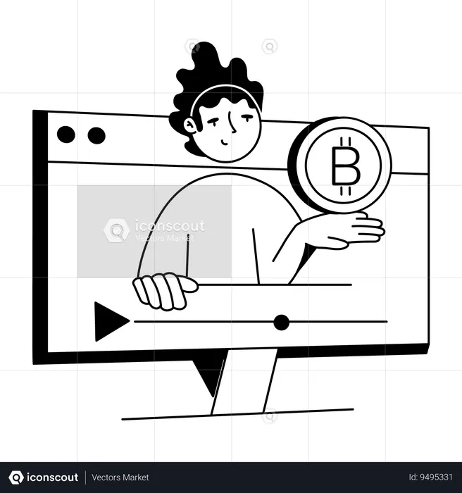 Man watching Bitcoin Video  Illustration