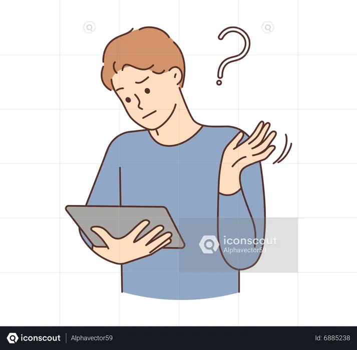 Man watching in tablet and getting confused  Illustration