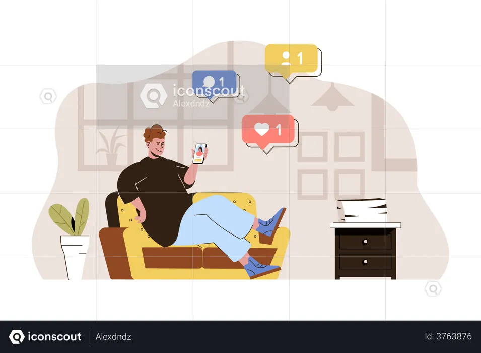 Man watching likes on social media platform  Illustration