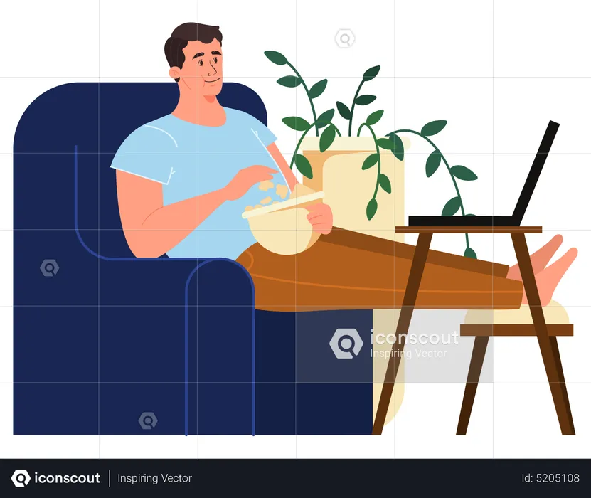 Man watching movie on laptop  Illustration