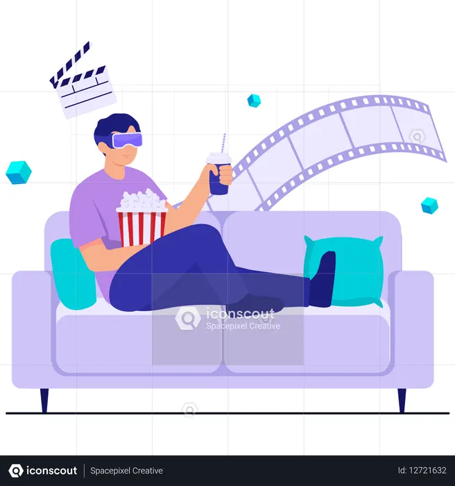 VRで映画を観る男性  イラスト