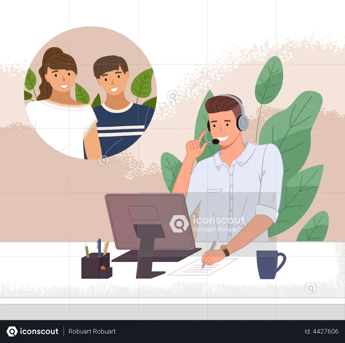 Man watching online courses  Illustration