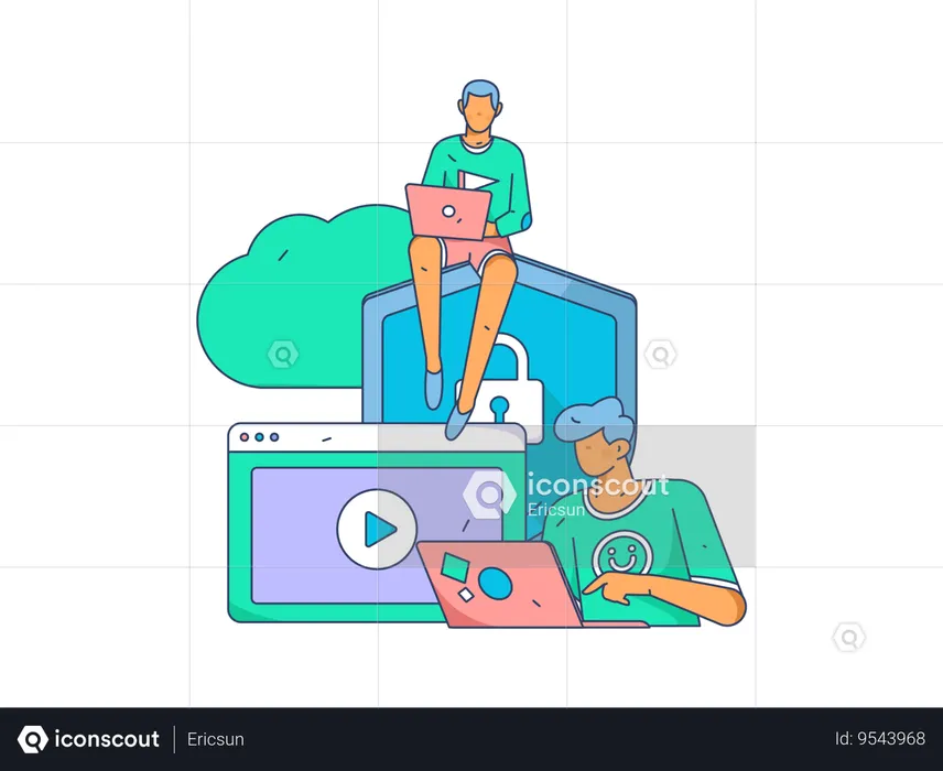 Man watching online video for cyber security  Illustration