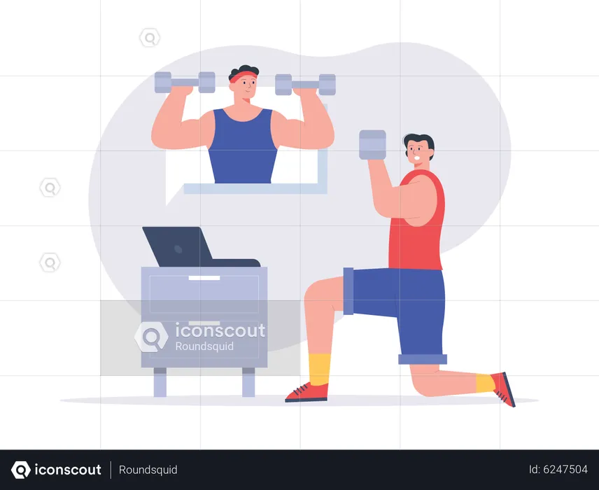 Man watching online workout tutorial  Illustration