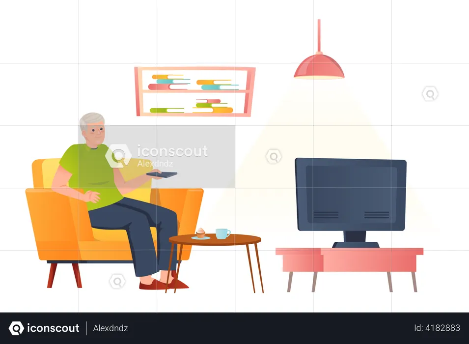 Man Watching TV  Illustration