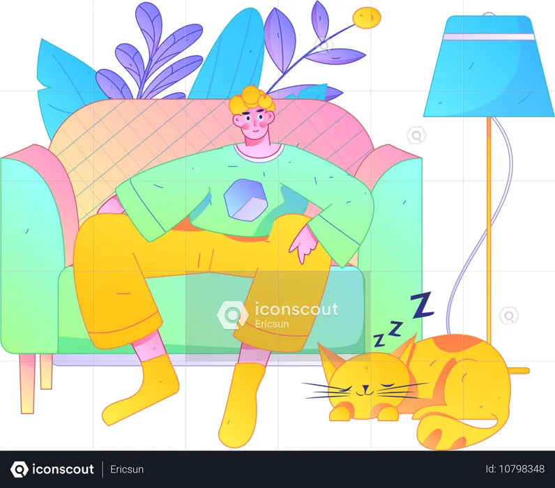 Man watching tv while sitting on sofa  Illustration