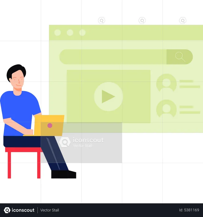 Man watching video on laptop  Illustration