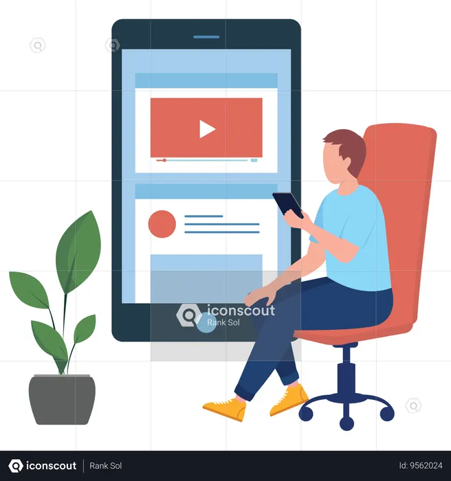 Man watching video tutorial on mobile  Illustration