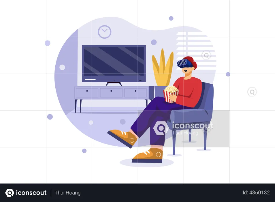 Man Watching Video Using Virtual Reality  Illustration