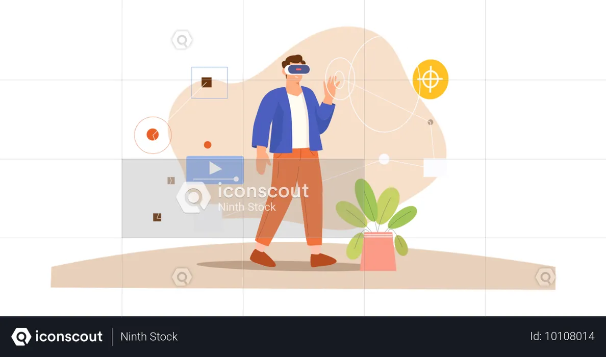 Man watching video using vr glass  Illustration