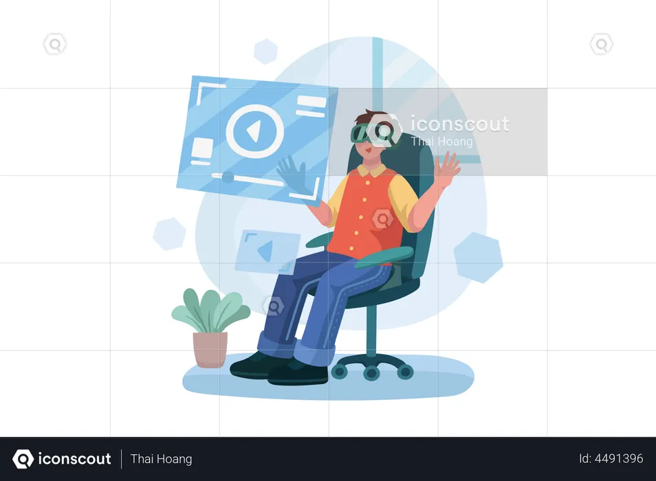 Man watching video using VR tech  Illustration