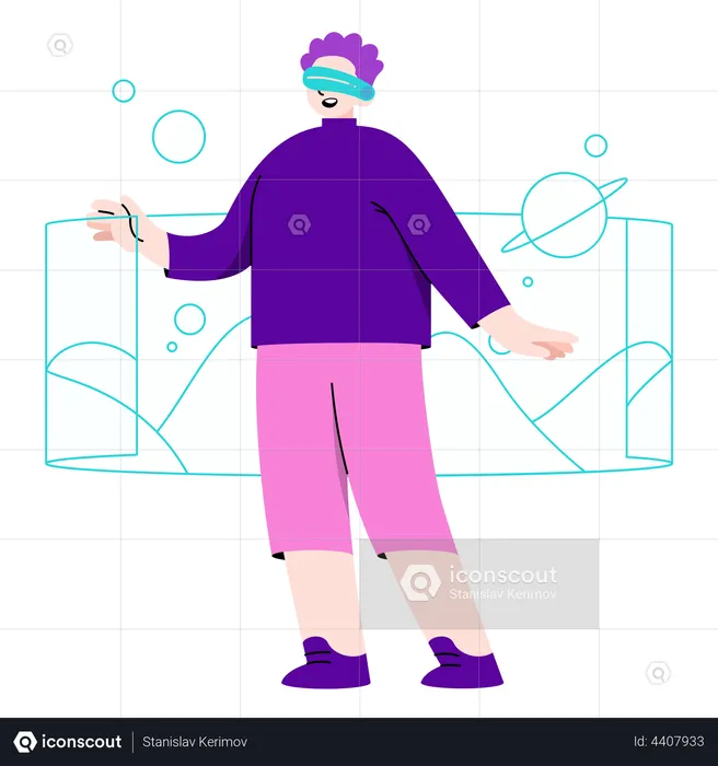 Man watching video using VR Tech  Illustration