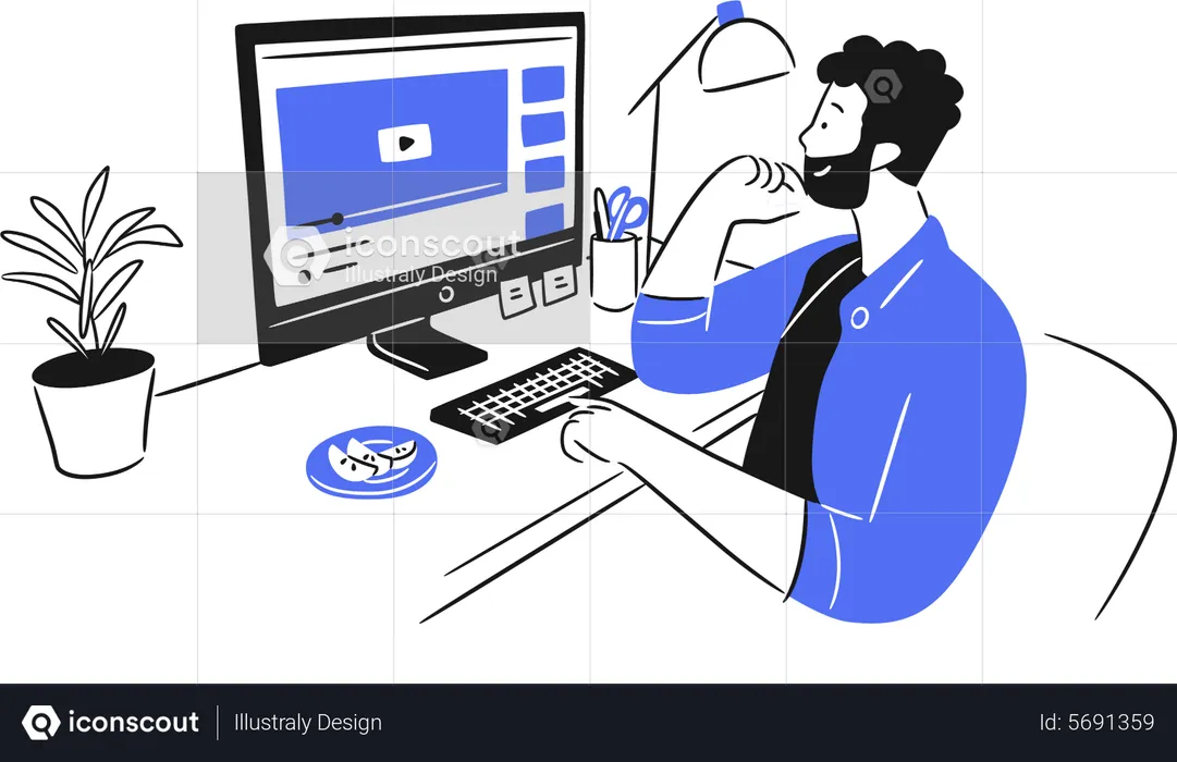 Man Watching You Tube  Illustration