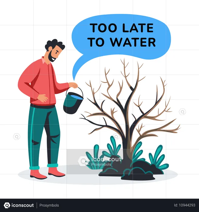 Man Watering dead plant  Illustration